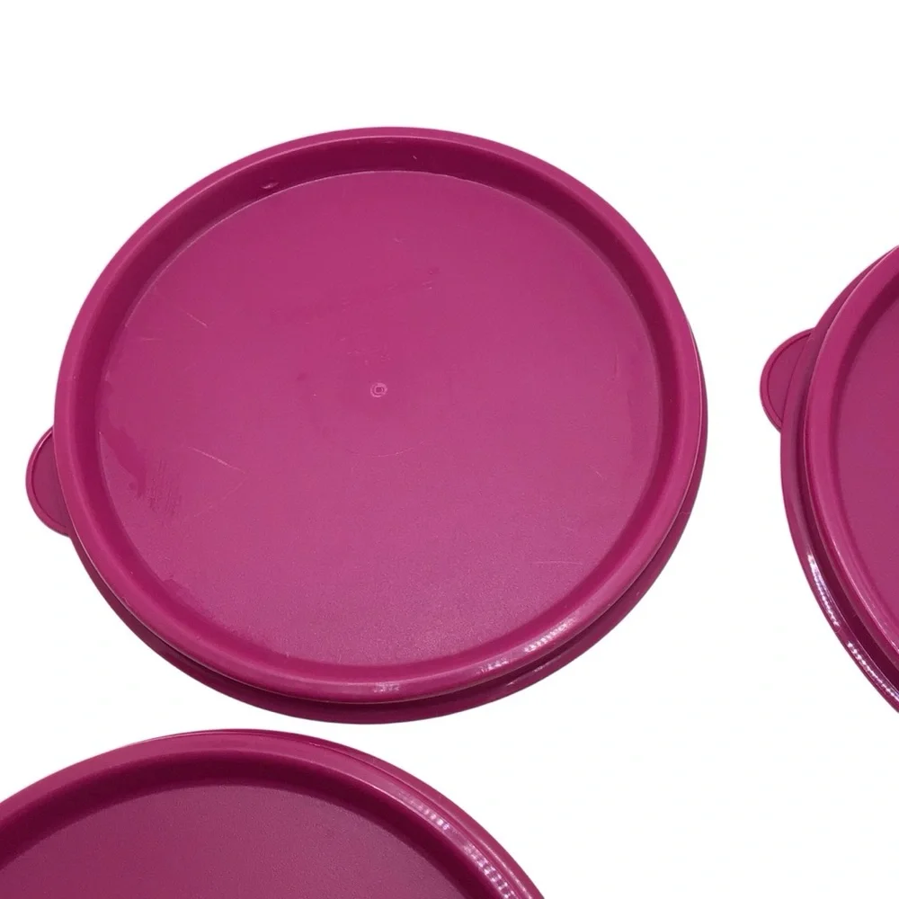 Tupperware #148 Refrigerator Bowls Set 4 Magenta Lids 14oz Stacking Containers